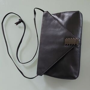 Vintage Rodo Black '80s Y2K Classic Chic Retro Lambskin (possibly) Leather Bag